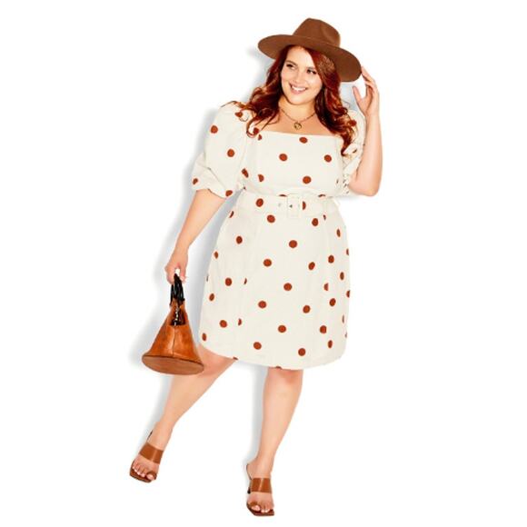 City Chic English Spot Belted Dress in Ivory | Size S/16 - Picture 4 of 4